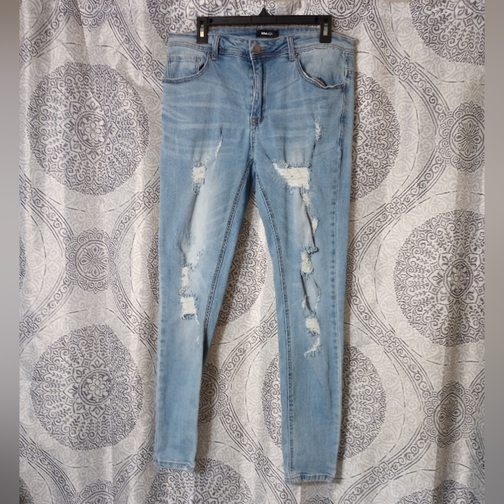 Fashion Nova Men Light Wash Distressed Skinny Jeans Size 34